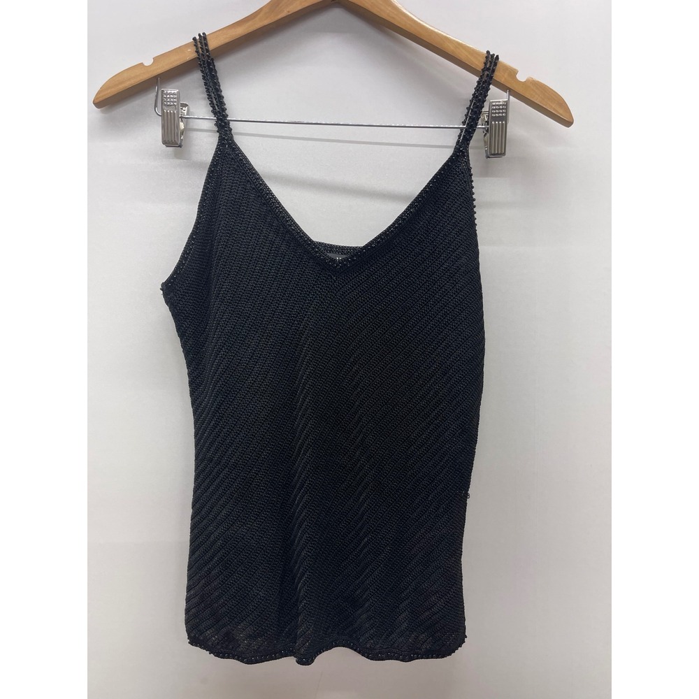 INC International Concepts Black Beaded Knit Camisole Top Triple Strap Large